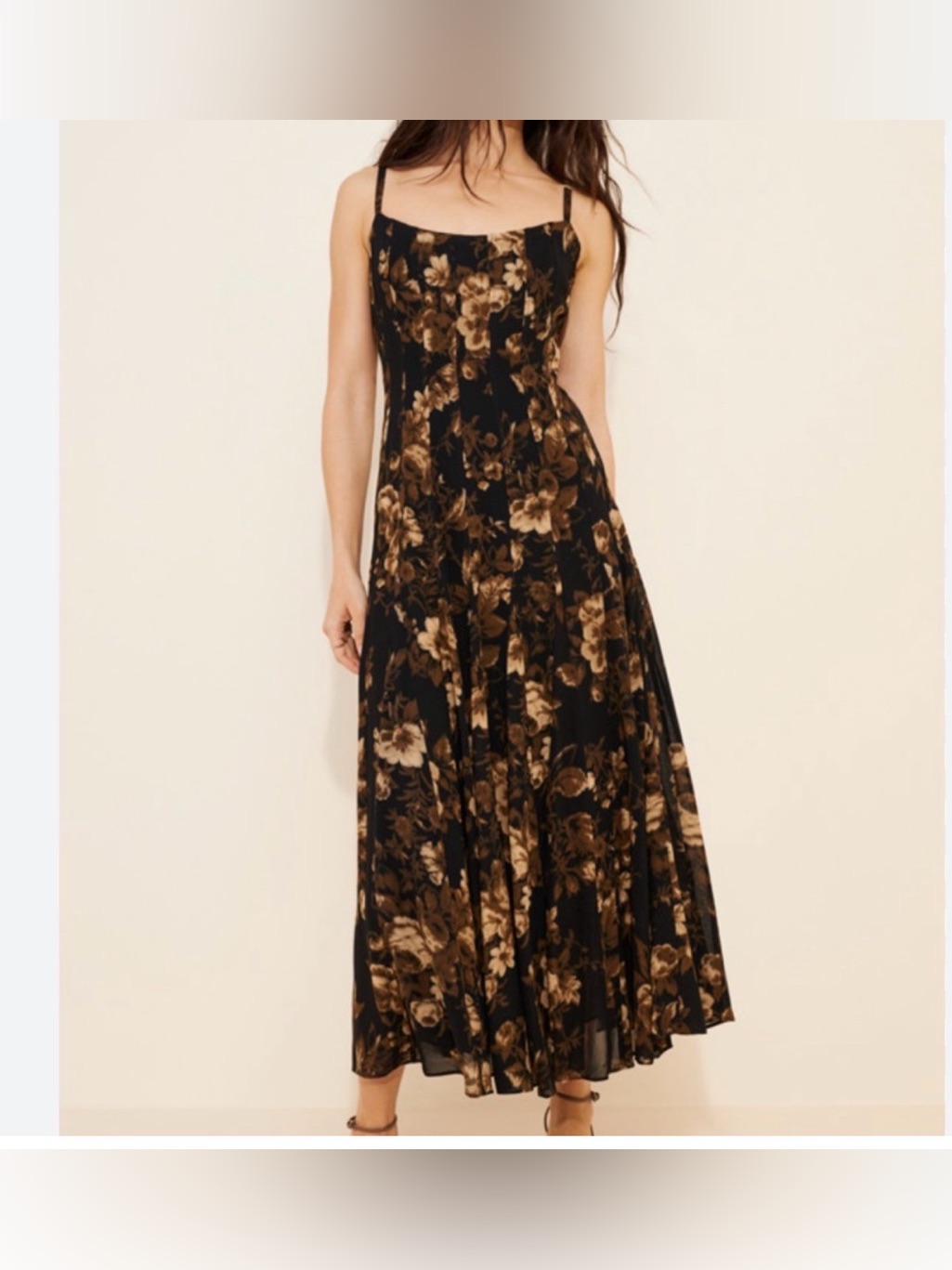 Reformation Katalina Black & Brown Floral Wedding Midi Dress Size 8